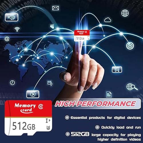 MicroSD Card MicroSDXC 512GB UHS-I Flash Memory Card with Adapter C10, U3, A1, V30, Full HD, 4K UHD, High Speed Card for Phone, Security Camera, Dash Cam, Action Camera