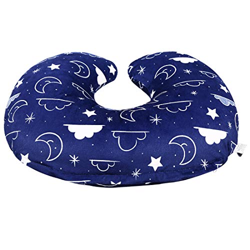 Minky Nursing Pillow Cover/Nursing Pillow Slipcover Soft Fits Snug On Infant Nursing Breast Feeding Pillows (Navy Blue, Stars and Clouds)