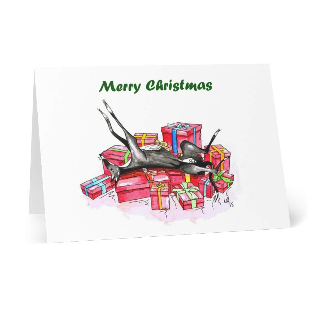 Pack of 12 - Christmas Cards (Xmas Cards) Roaching Greyhound Whippet Lurcher Italian Dog - Gift