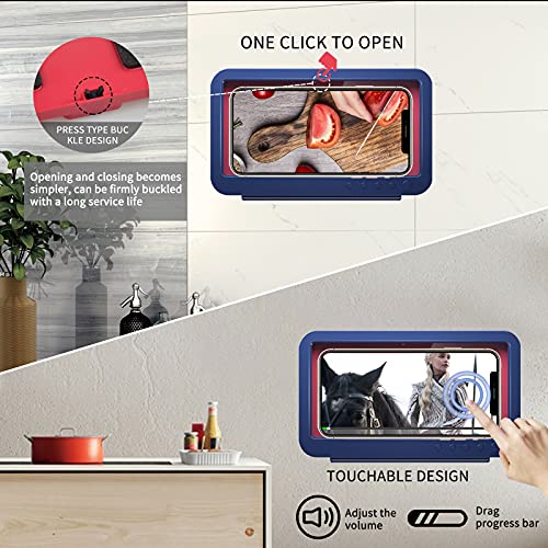 Creahaus Upgraded Rotatable Shower Phone Holder, Waterproof Phone Shower Case with Sound Outlet and Anti Fog Touch Screen, Self Adhesive Wall Mounted Phone Holder for Shower ,Bathroom, Kitchen(Blue)