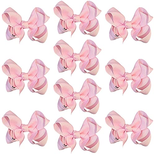 10pk Light Pink Hair Bows Knots Clips Slides Grips 3" Inch 7.6cm Solid Colour Girls School Hairbow Accessories