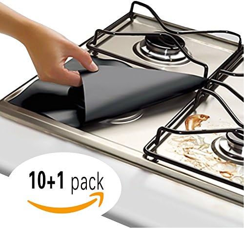 10 Pack Reusable Non-Stick Dishwasher Safe Gas Range Stove Burner Covers Stovetop Burner Protectors Cut to the Correct Size to Fit Your Size + Free Mini Scissor(Black)
