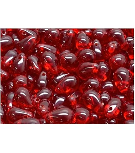 BeadaholiqueCA Lot de 50 perles en verre tchèques en forme de goutte Rouge Siam 8 mm