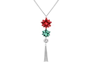 VOGUEKNOCK Gift Bow Necklace Tassel Pedant Jewelry for Christmas Green and Red Bow Pedant