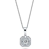 BERRICLE Sterling Silver Vintage Inspired Art Deco Cubic Zirconia CZ Pendant Necklace for Women, Rhodium Plated 18 inch