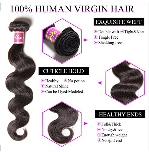 Unice Hair Brazilian Body Wave Virgin Hair 1 Bundle, Raw Unprocessed 100% Virgin Human Hair Weave 95-100g/pc Natural Color 16inch