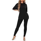 Verdusa Women's 2 Piece Workout Sweatsuit Sets Short Sleeve Loose Tee Top and Leggings