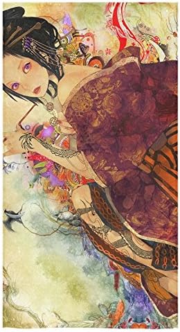 Design Custom Japanese Geisha Girl Art Sale Custom Bath Towels Large Soft and Comfortable Travel Beach Bathroom Shower Washcloth Wrap for Men/Women 80% Polyester 20% Cotton, (30" x 56")