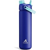 POWCAN 26 oz Insulated Water Bottle with 2-in-1 Straw and Spout Lid, Keep Cold 24H, Leak-Proof, Fits in Car Cup Holder, Stainless Steel Water Bottle for Sports, Travel, Gym, and School (Coastline)