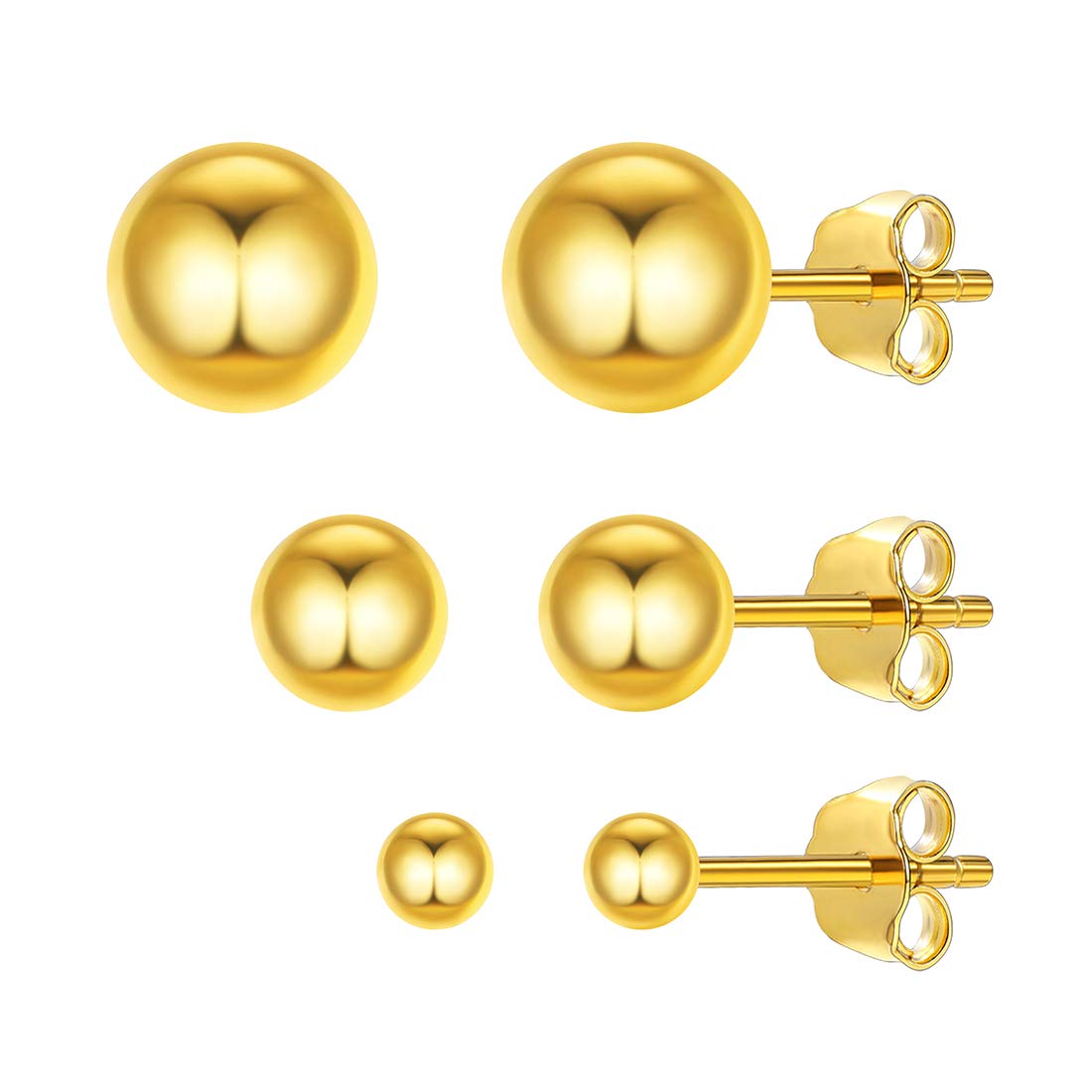 ChicSilver Gold Plated Ball Stud Earrings Set Cartilage Piercing Studs Hypoallergenic 925 Sterling Silver Jewelry for Women