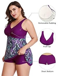 MiYang Traje de baño tipo vestido con relleno, estampado, tamaño grande, para damaes