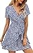 ECOWISH Womens Dresses V Neck Polka Dot Ruffles Mini Sexy Dress Short Sleeve Summer Dresses with Belt