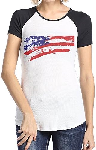 Askdji2 Women's Two-Toned Tshirt-Funny Draw The American Flag Black