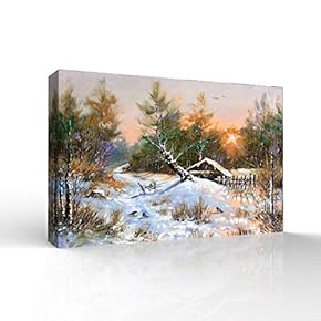 Canvas Wall Art - Winter Forest Snow Village Oil Painting - Modern Home Art Stretched and Framed Ready to Hang - 12x18 inches