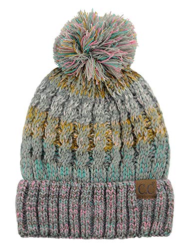 C.C Tribal Blend Pom Soft Fuzzy Lined Thick Knit Cuff Beanie Hat