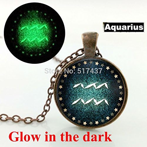 Pretty Lee Glow In The Dark Jewelry Aquarius Necklace Zodiac Sign Pendant Constellation Jewelry Glass Art Photo Glowing Necklace Pendant