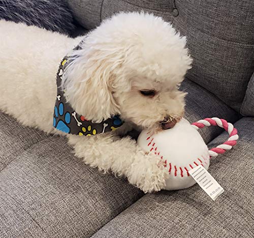 Pro Image Dog Sports Balls with a Squeaker | Soft Plush Toy, Puppy Play Toy (3 Pack) Basketball, Football & Baseball w/Attached Rope Pet tug a war