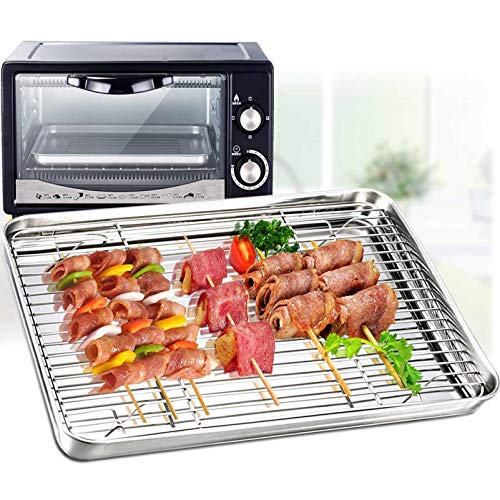 TeamFar Toaster Oven Pan Tray with Cooling Rack, Stainless Steel