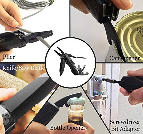 Multitool Pocket Knife 5-in-1 Black Oxide Stainless Steel Multi-Purpose Folding Knives Keychain Plier Kit for Outdoor Survival, Camping, Fishing, Hunting, Hiking