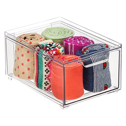 mDesign Stackable Storage Containers Box with 2 PullOut Drawers