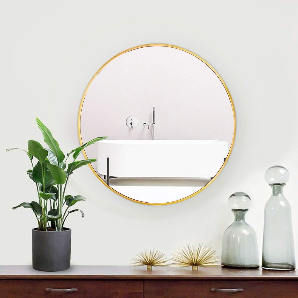 Lekesky Espejo de pared redondo dorado de 17.7 pulgadas marco de metal