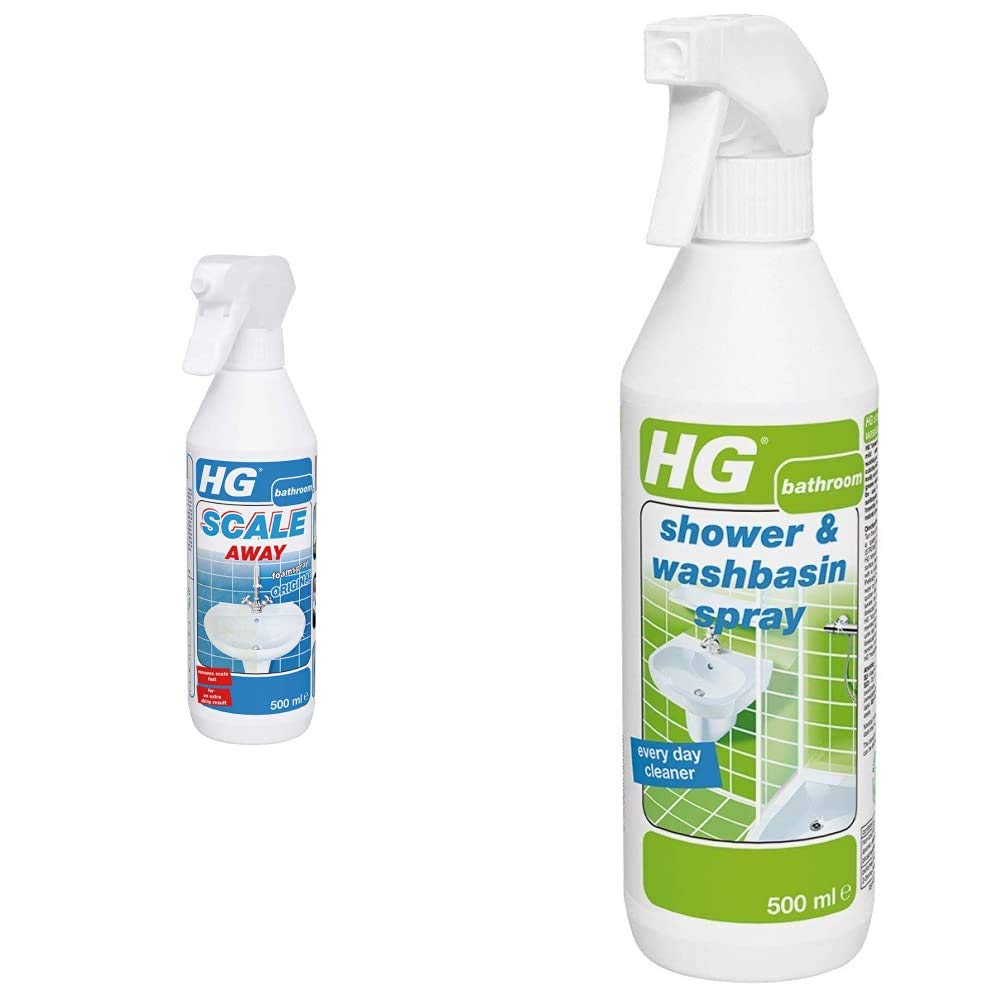 HG Professional Scale Away Spray 500ml - Removing Bathroom Limescale - Safe For All Bathroom Materials & 147050106 Shower & Washbasin Spray 500 ml-Safe and Quick Shower Cleaner for Daily Use