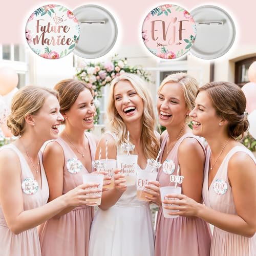 iZoeL EVJF Goblet Bride Future Badge Team Bride Accessory Kit 1+14 | EVJF Kit 1+14, Bride to be, Rose Gold, Cup, Badge EVJF, Team Bride, Paper Straw, Bride to Be, Decoration EVJF