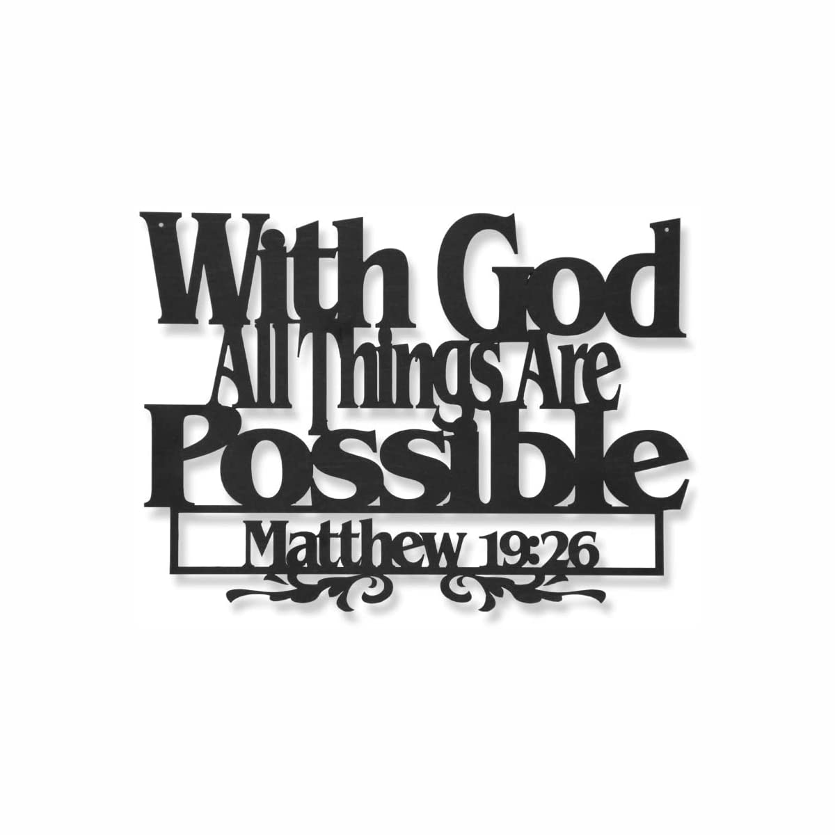 Inspirational Word Art, With God All Things Are Possible Hand-Made Wooden Wall Sign - 12"X18" Inch Religious Scripture Black Christian Bible Verses Decoration for Living Room, Kitchen, Office, Bedroom