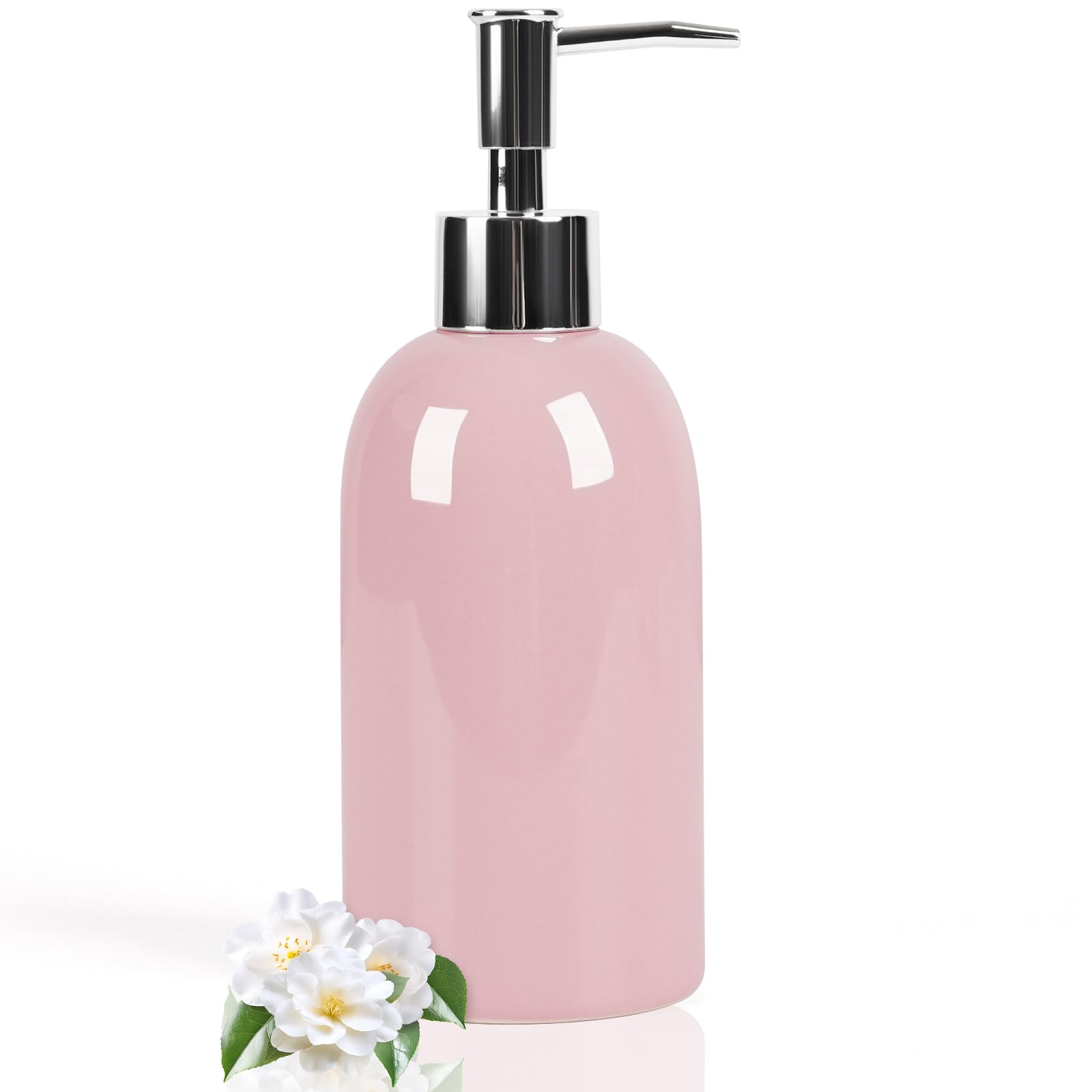 Natheeph 14OZ Ceramic Soap Dispenser Ceramic Soap Pump Dispenser Can Fill Liquid for Bathroom/Kitchen (Pink)
