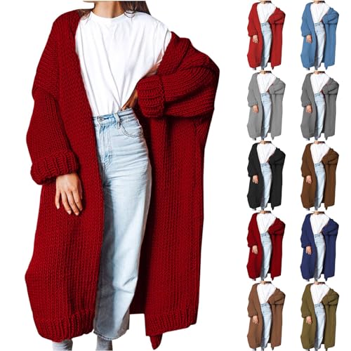 Angxiwan Hooded Cardigan Women Cardigans for Women UK Chunky Cable Knit Cardigan Casual Open Front Jumpers Long Sleeve Blanket Jackets Longline Long for Oversized
