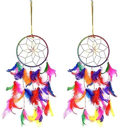 Sethi Traders Feather Wall Hanging Dream Catcher for Attracts Positive Dreams in Multi Color Set of 2 Limited Period Offer