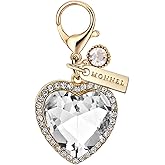 MONNEL MC507 Little Crystal Love Heart Lobster Clasp Charm for Women with Velvet Bag (White,1 Piece)