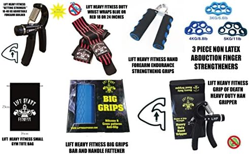 9 Piece Forearm Muscle Endurance Strengthening Grips Adjustable Hand Strengthener Hand Grip Wrist Wraps "Big Gripz" 3 Finger FREE EBOOK ON DEVELOPING STRENGHT AND BUILDING MUSCLE (Blue, 18.Inches)