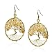 Eternal Tree of Life Yellow Citrine Stone Branch Brass Dangle Earrings