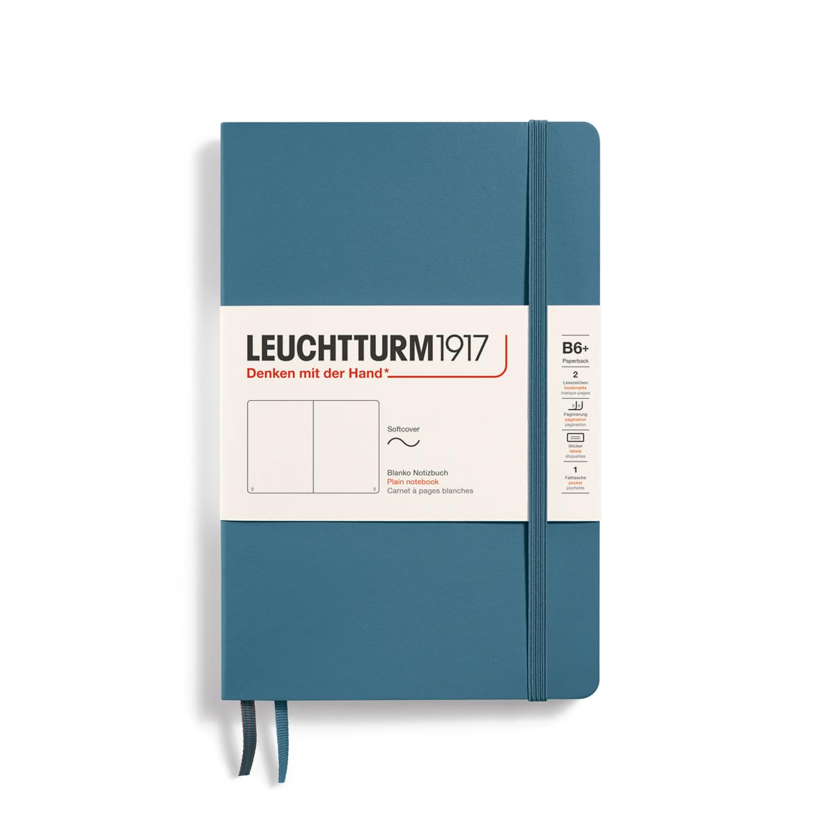 LEUCHTTURM1917 365642 Notebook Paperback (B6+), Softcover, 123 Numbered Pages, Stone Blue, Plain