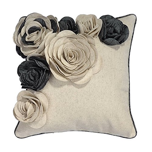 KingRose 3D Flower Handemade Decorative Throw Pillow Covers Wool Cushion Cases Home Decor 18 x 18 Inches Creamy White