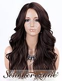 Scheherezade Wavy Synthetic Wig Brown Glueless Wavy Ombre Wig Medium Right Side Part Full Machine Made Wig Heat Resistant
