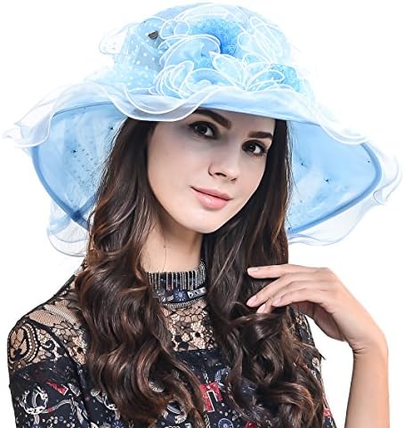 Womens Kentucky Derby Church Dress Wedding Floral Tea Party Hat S056 (Dot-Sky Blue)