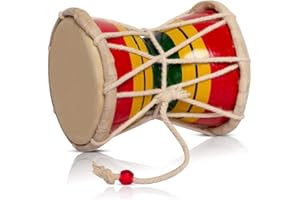 4 Inch Handmade Wooden Damru Drum – Traditional Indian Folk Percussion Instrument with Leather Heads, Decorative Musical Coll