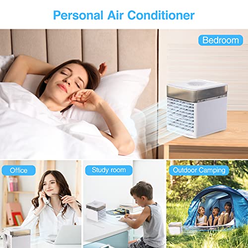Portable Personal Air Conditioners,Mini AC Air Conditioner for Cooling Personal Space,Small Air Cooler Airconditioner with 3 Wind Speeds,Desktop Mobile AC Fan for Home Office Bedroom
