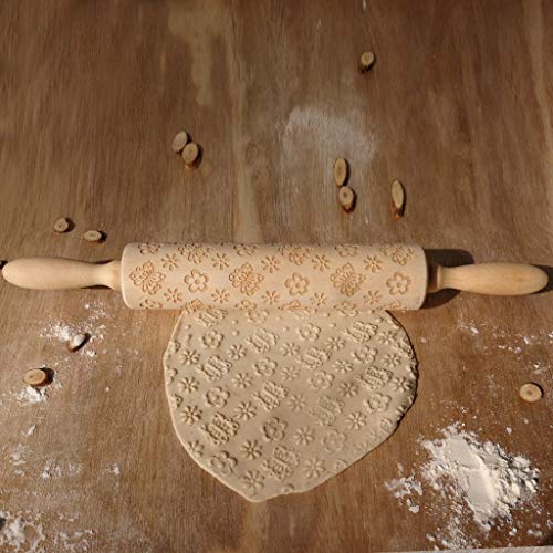 Valentine's Day Wooden Rolling Pins, Wenini Engraved Carved Embossed Rolling Pin with Valentine's Day Symbols for Baking Embossed Cookies for Kitchen Tool (Butterfly) - Thumbnail 2