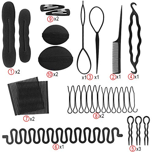 Hair Styling Set, 20 Kinds of Magic Hair Twist Styling Accessories, Donut Bun Maker Hairpins Hairbands Hair Clips Hair Braiding Tool Kit