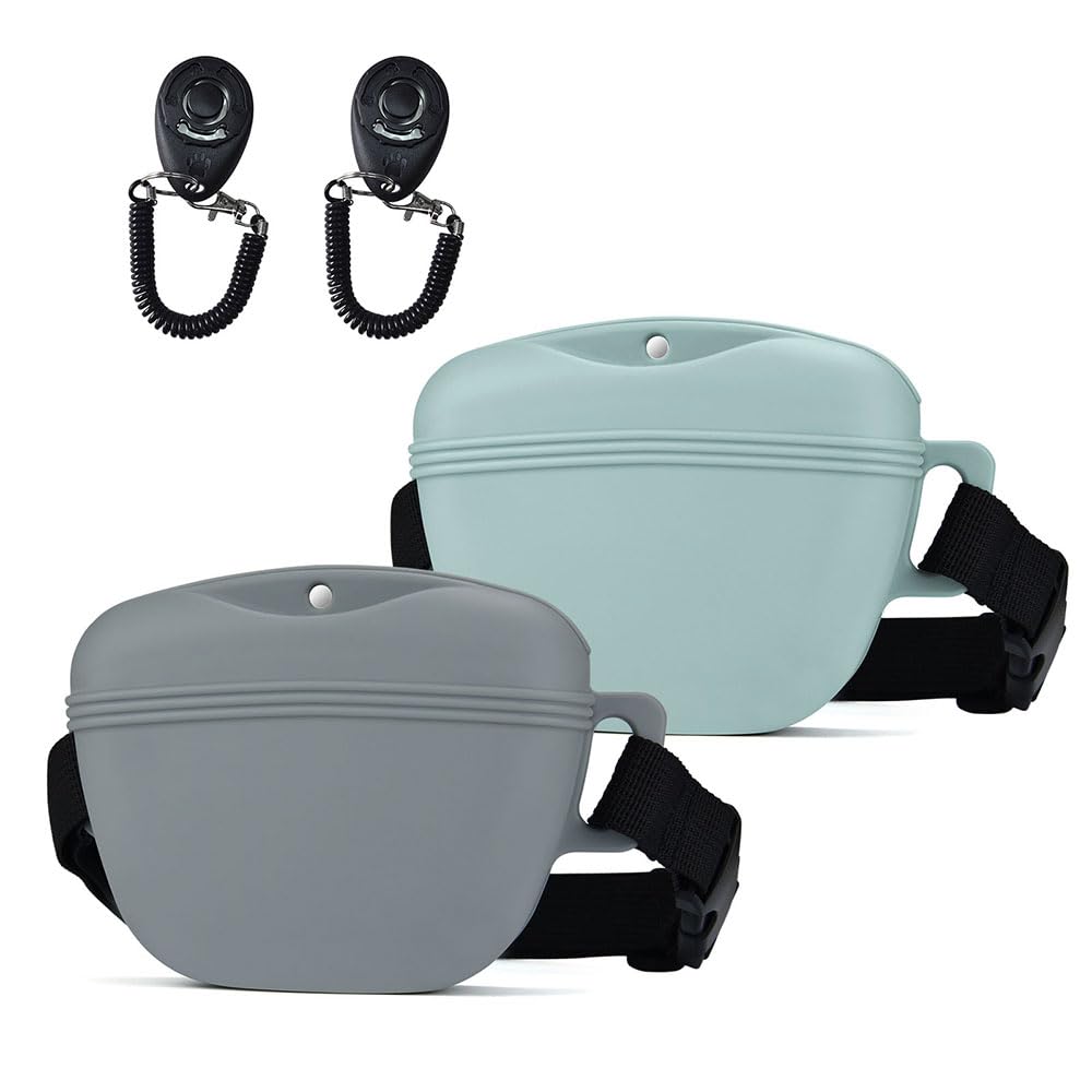 AOKLANT Pet Training Snack Pouch with Clicker 2.0 -Upgraded Magnetic Closure, 1.66 Cup Silicone Belt Pouch for Dog Treats，Perfect for Training & Walking.