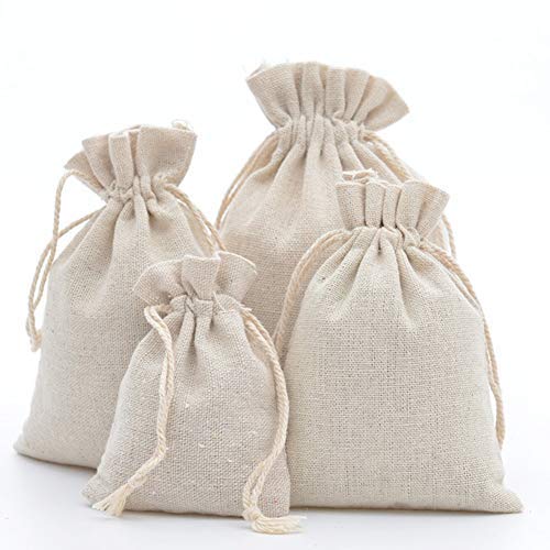 DAHI 25pcs Cotton Drawstring Bag Cotton Muslin Bags lightweight Reusable Gift Bag Breathable Pouches with Drawstring Packing Storage Jute Sacks for Wedding, Birthday, DIY Craft (10x14cm)