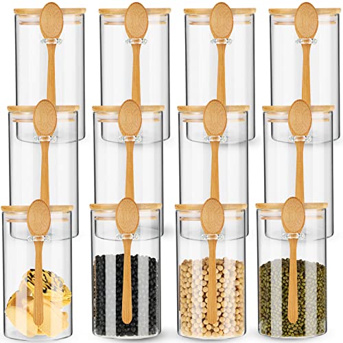Photo 1 of 12 Sets Glass Jars with Bamboo Lid and Spoon 23 oz Clear Canisters with Airtight Wooden Lid for Coffee Beans Sugar Flour Nuts Spice Candy Loose Tea Food Kitchen Storage