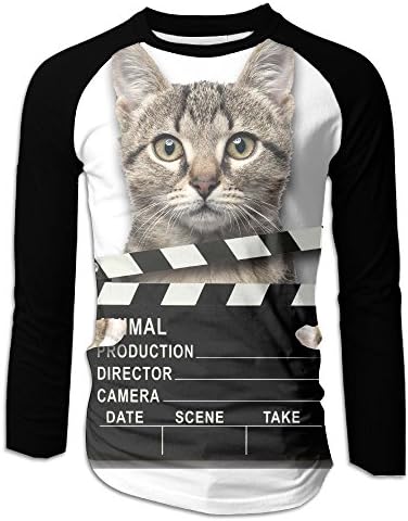 Cat And Clapperboard Mens Casual 3/4 Sleeve Athletic Raglan Baseball T-Shirt M