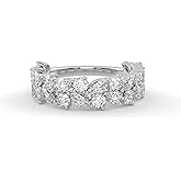 AFFY Double Row Half Eternity Wedding Band Ring, 2.70 Cttw Marquise And Round Lab Grown Diamond Rings for Women 925 Sterling Silver Or 10K Solid Gold F-G, VS-SI Quality