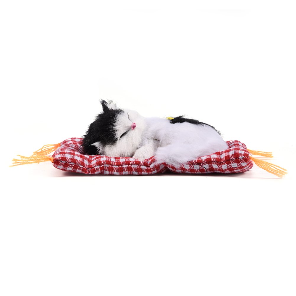 Zerodis Adorable Sleeping Cat with Soft Mat Bed and Simulated Sound, Stuffed Plush Toys Most Popular for Preschool Boys and Girls(Black + White)