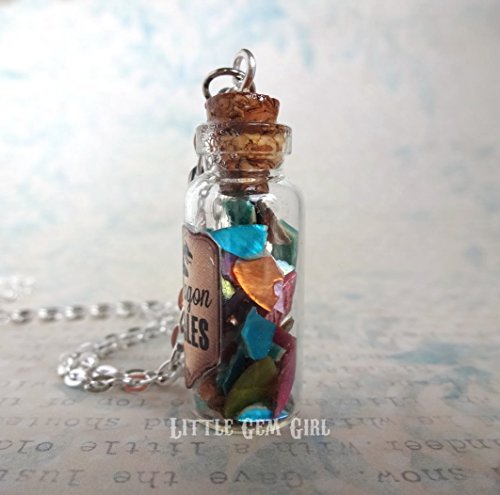 Rainbow Dragon Scale Bottle Necklace - Dragon Egg Jewelry - Magic Potion Dragon Slayer Charm - Mini Cork Vial - Fairy Tale Fantasy Halloween Jewelry