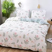 SAIWER Floral Duvet Cover Sets, 100% Cotton Flowers Twin Size Reverse Use Bedding Sets for Girls Teens Kids Children, 1 Duvet Cover 2 Pillowcases - Twin
